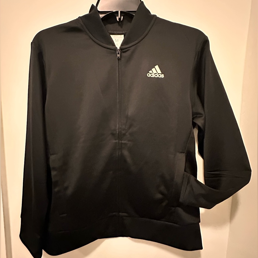 ADIDAS Youth Boys Girls Bomber Jacket Medium Black Zip Regular Fit NEW